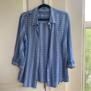 Blue button down with embroidered flowers